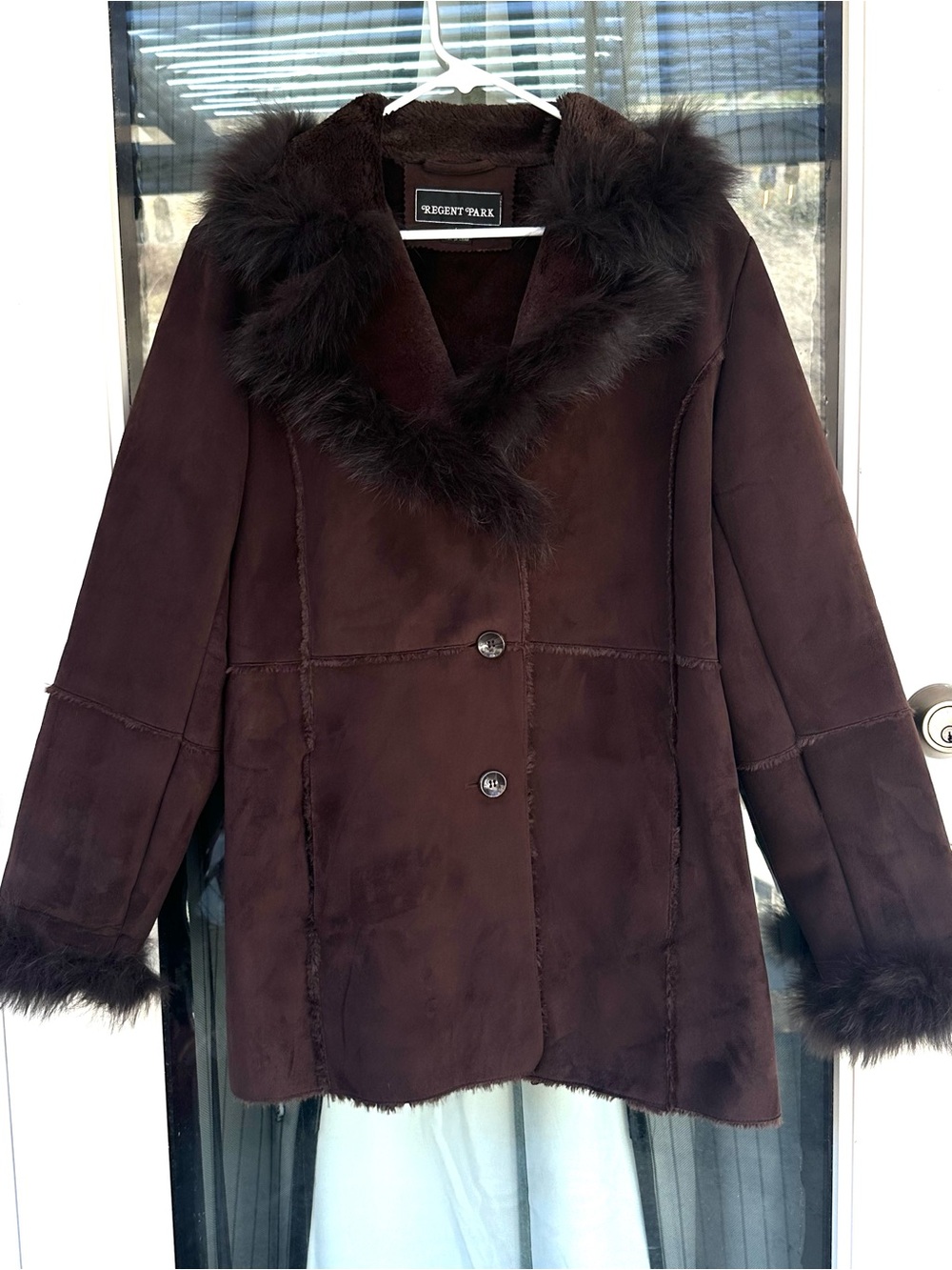 Vintage Y2K-era Brown Faux Suede Shearling Coat